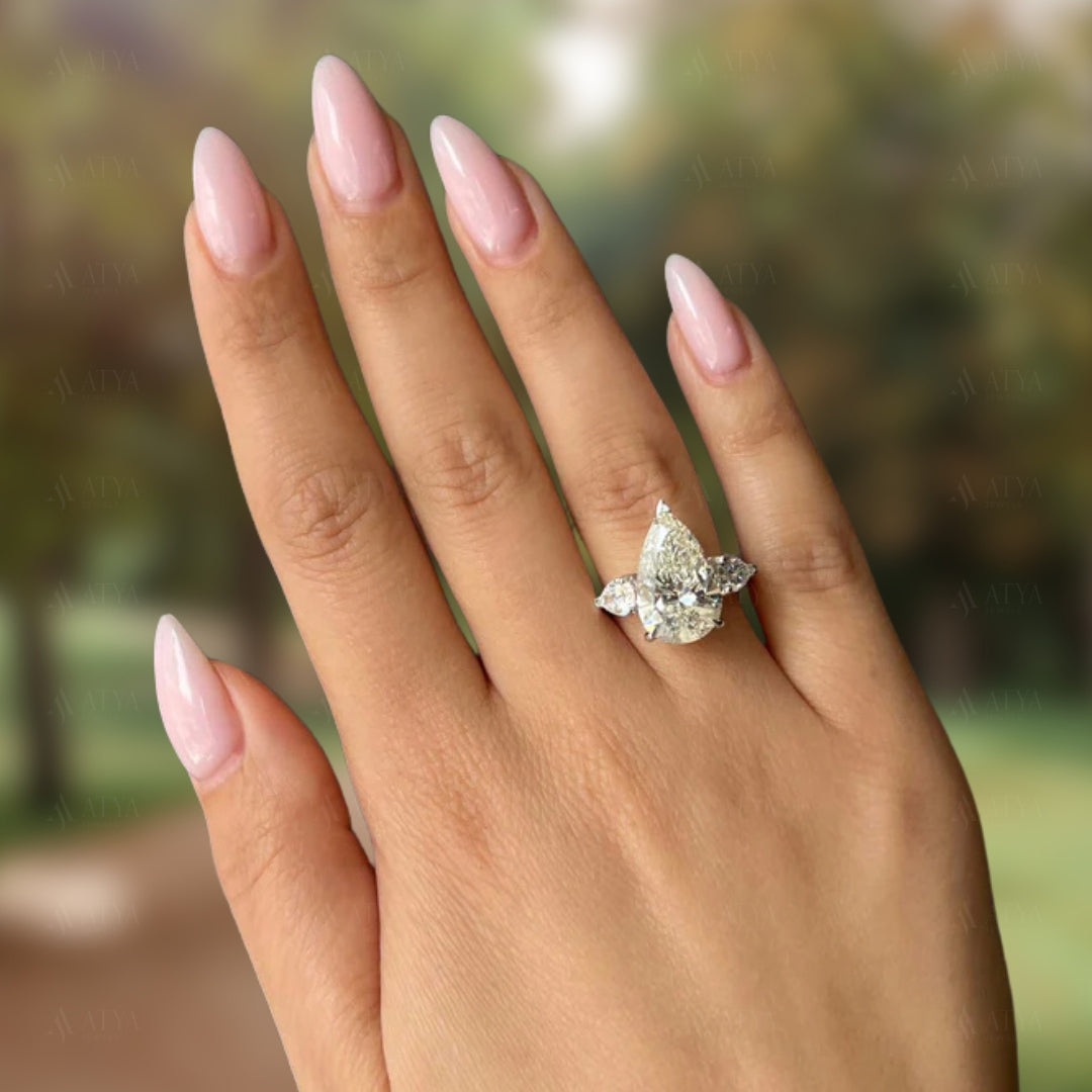 3.00 CT Pear Cut IGI Ceritfied Lab Grown Diamond Three Stone Engagement Ring