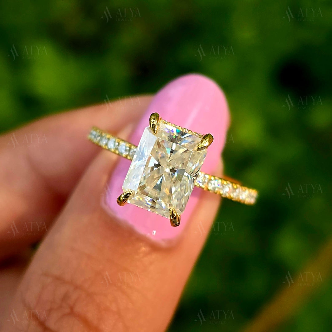 2.00 CT Radiant Cut Moissanite Hidden Halo Engagement Ring Half-Eternity Diamond Ring Gift Ring For Her