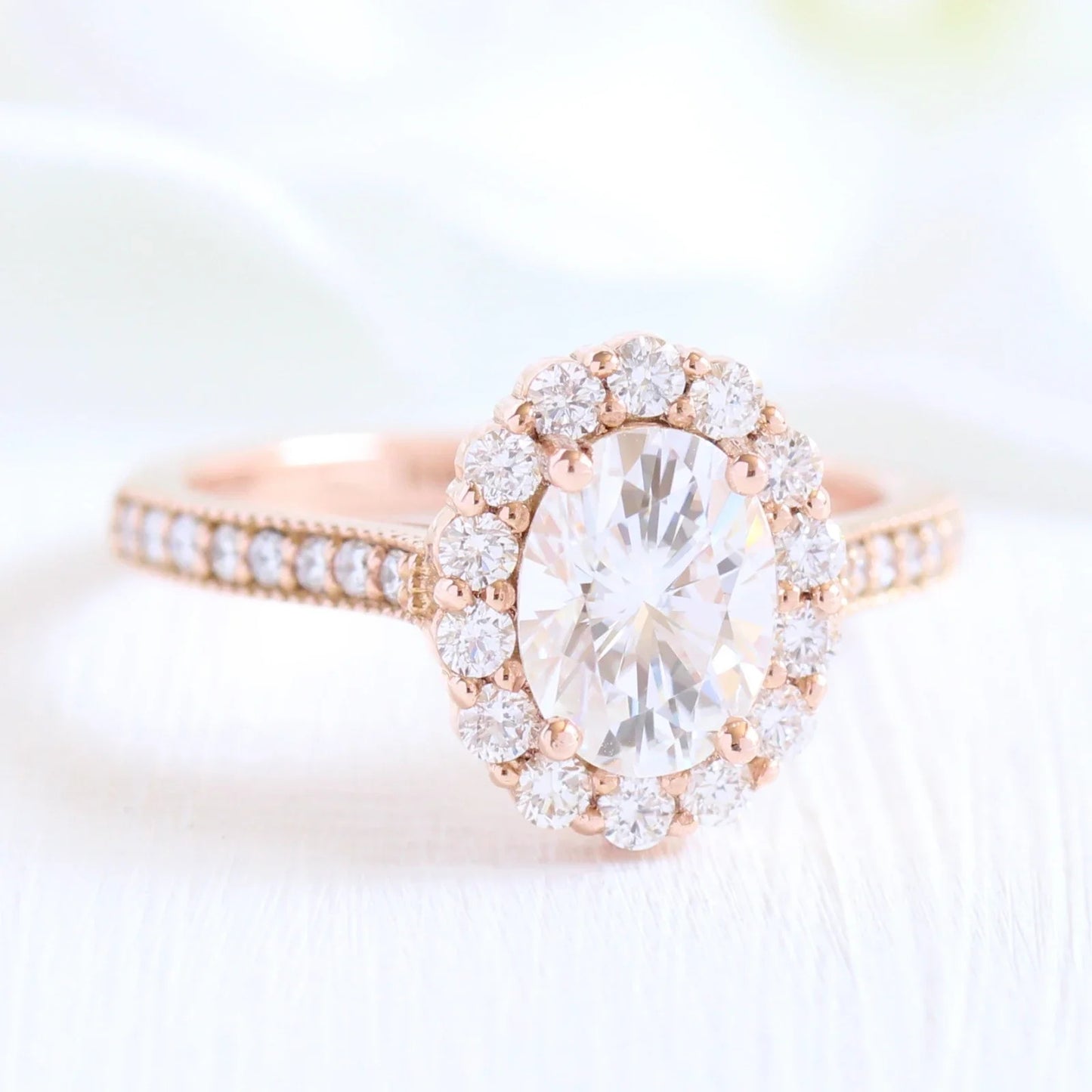 2.00  CT Oval Cut Moissanite Luna Halo Bridal Wedding Ring Set