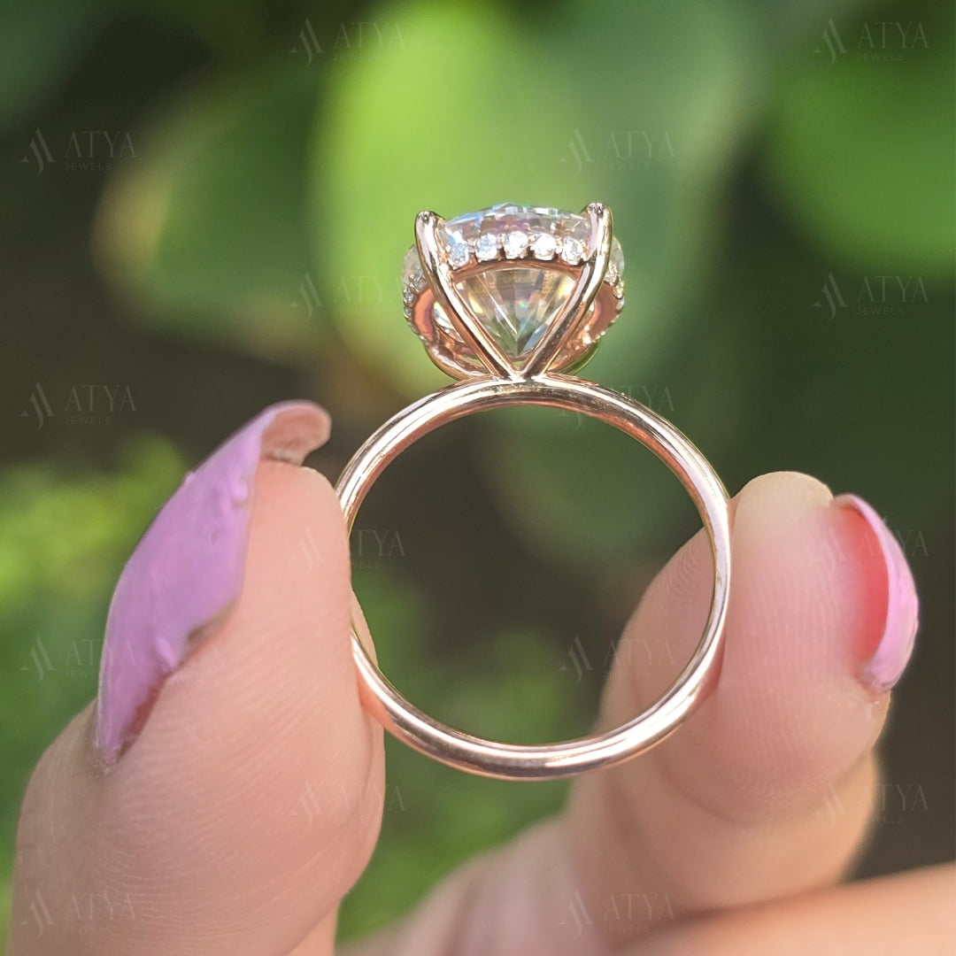 2.50 CT Round Cut Moissanite Engagement Ring Solitaire Moissanite Hidden Halo Engagement Ring For Her
