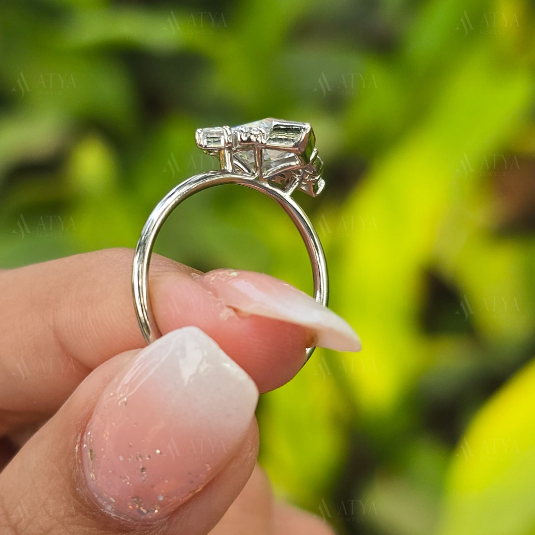 Elongated Hexagon Cut Moissanite Engagement Ring Unique Bridal Ring Anniversary Gift Proposal Ring