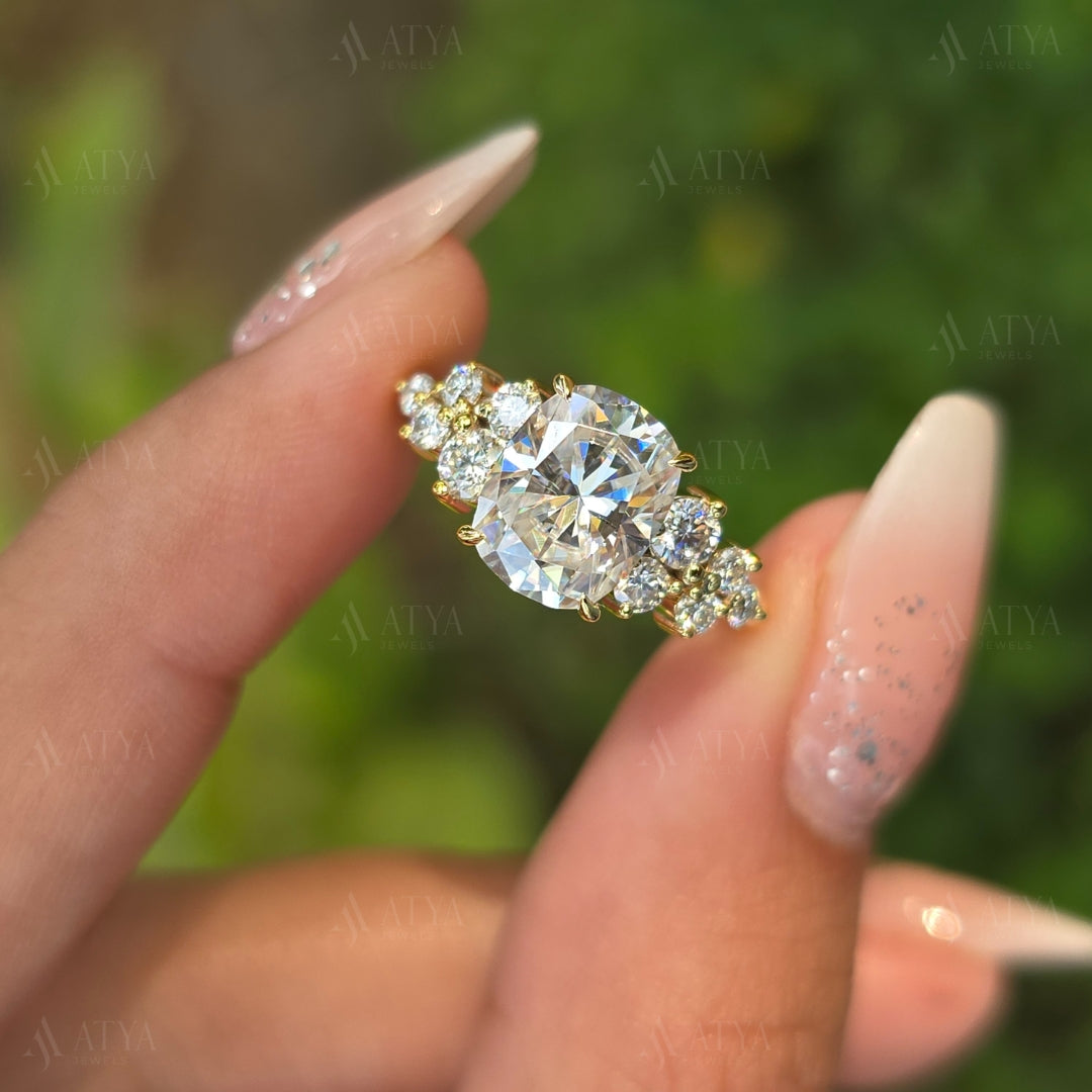 3.00 CT Elongated Cushion Cut Moissanite Engagement Ring Cluster Ring Gift For Her
