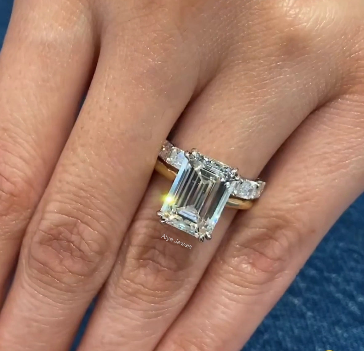 3.50 CT Emerald Cut Moissanite Bridal Wedding Ring Set