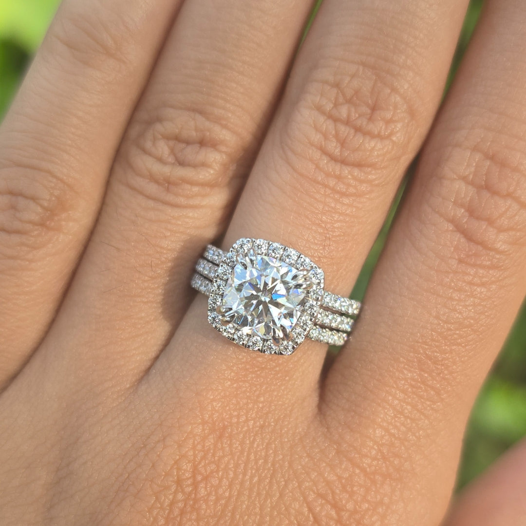 2.00 CT Cushion Cut Moissanite Bridal Ring Set Double Claw Prong Wedding Ring Set For Her Anniversary Ring