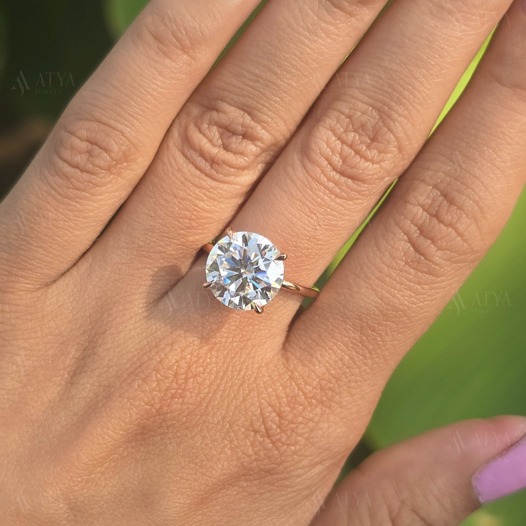 2.50 CT Round Cut Moissanite Engagement Ring Solitaire Moissanite Hidden Halo Engagement Ring For Her