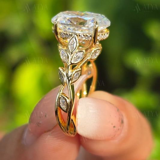 4.00 CT Oval Cut Nature Inspired Moissanite Engagement Ring Floral Bezel Set Marquise Side Diamond Ring For Her