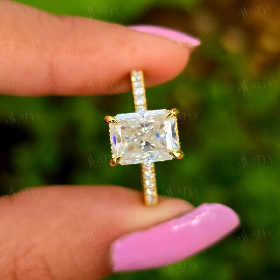 2.00 CT Radiant Cut Moissanite Hidden Halo Engagement Ring Half-Eternity Diamond Ring Gift Ring For Her