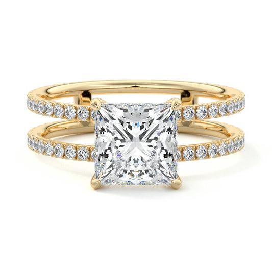2.50 CT Princess Cut Lab Grown Diamond Engagement Ring Dual Shank Wedding Ring