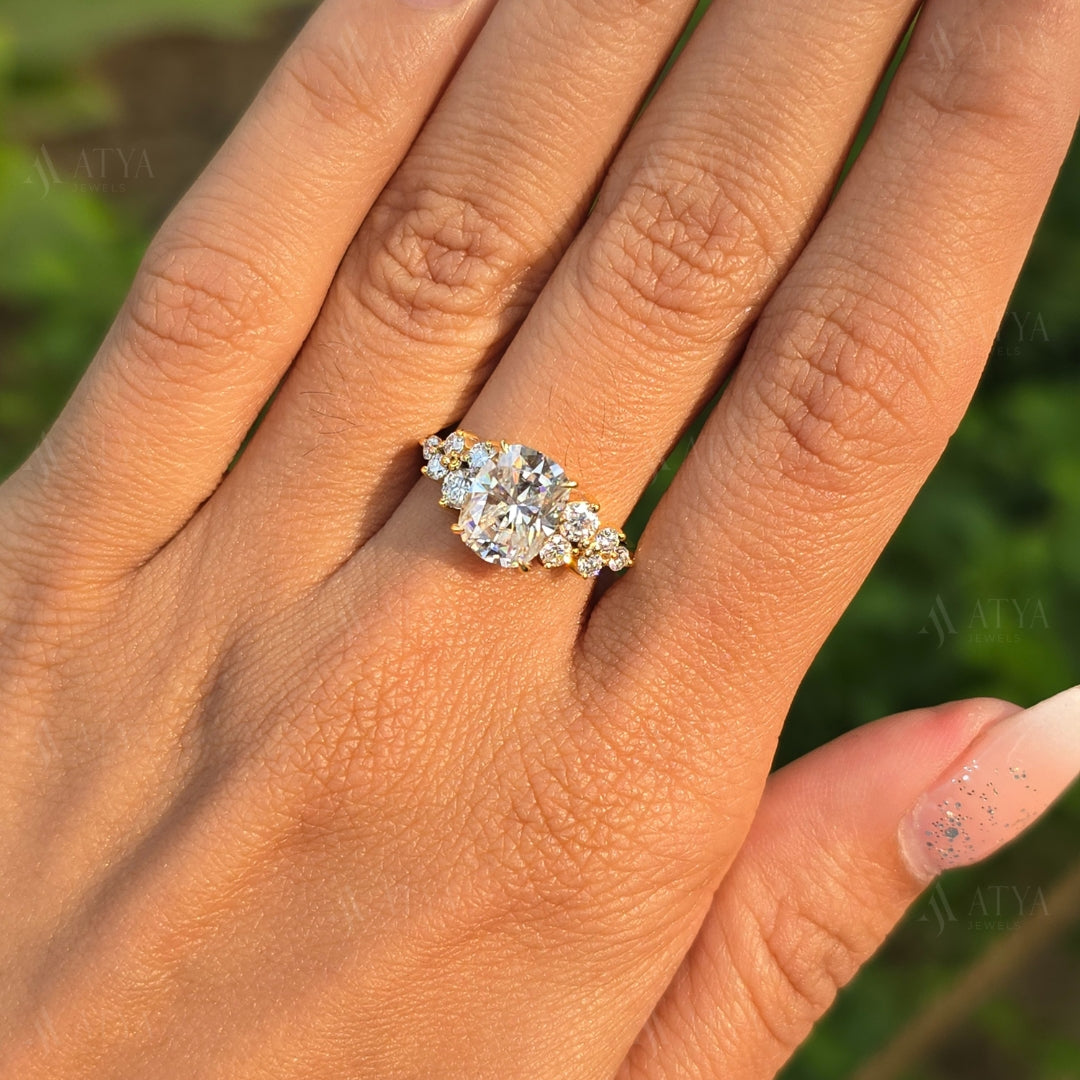 3.00 CT Elongated Cushion Cut Moissanite Engagement Ring Cluster Ring Gift For Her