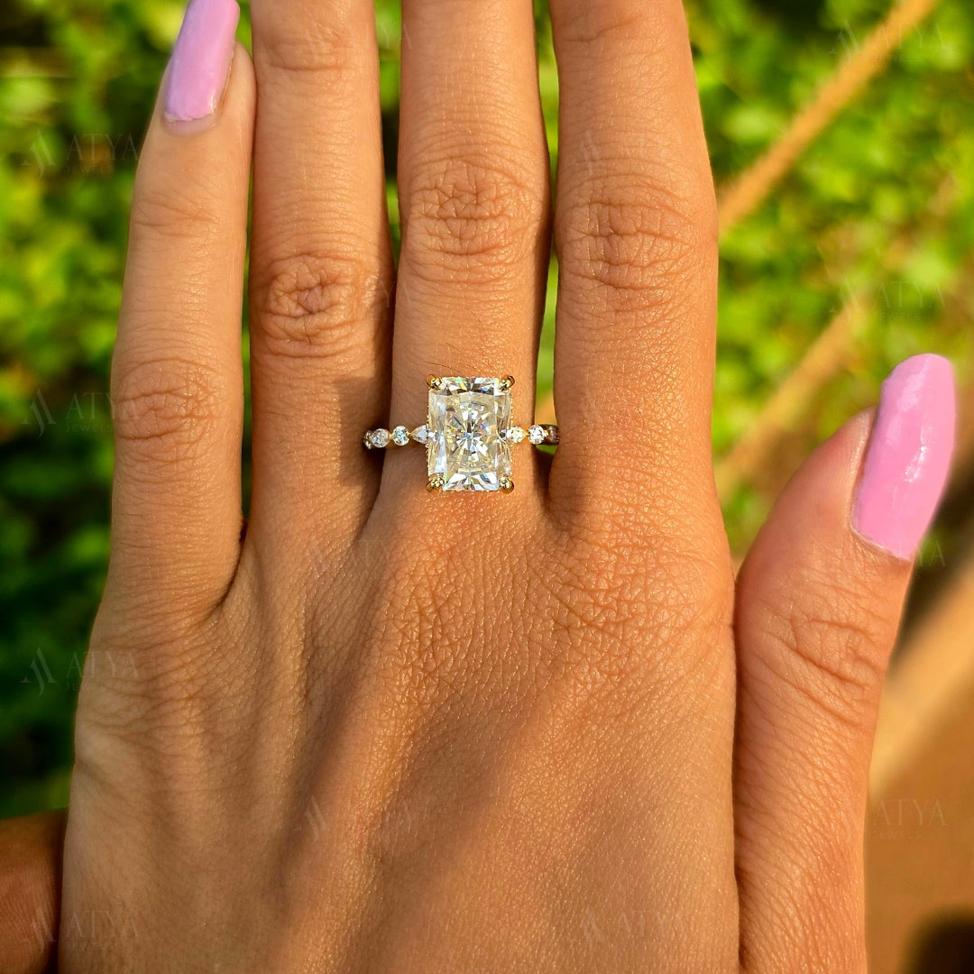 3.50 CT Radiant Cut Moissanite Hidden Halo Engagement Ring Wedding Ring Anniversary Ring For Women