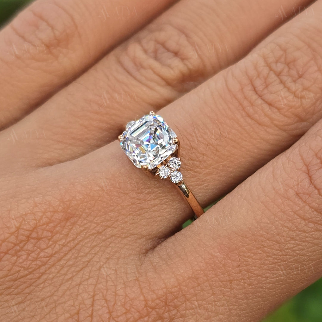 2.50 CT Asscher Cut Moissanite Engagement Ring Cluster Ring Dainty Ring Minimalist Ring