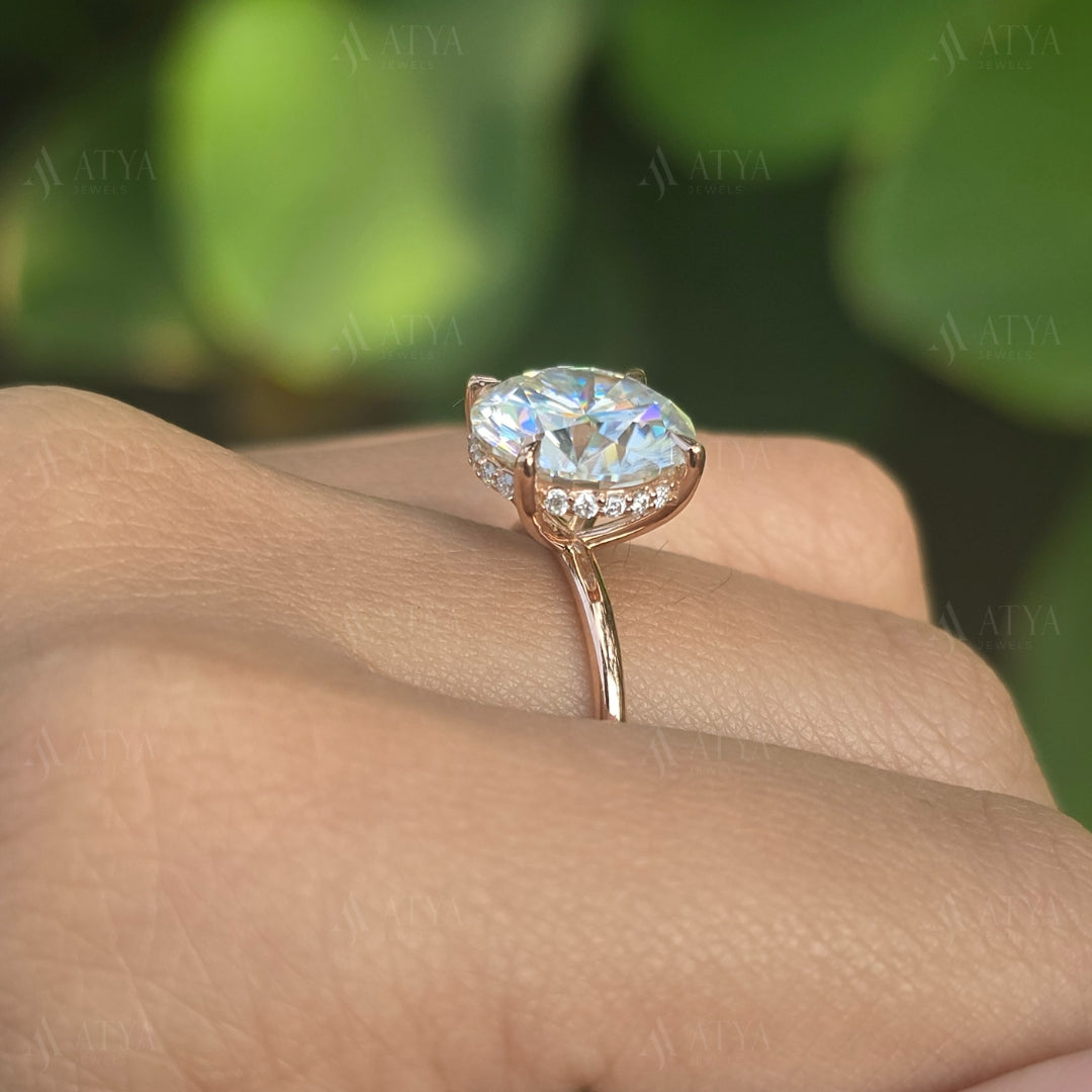 2.50 CT Round Cut Moissanite Engagement Ring Solitaire Moissanite Hidden Halo Engagement Ring For Her