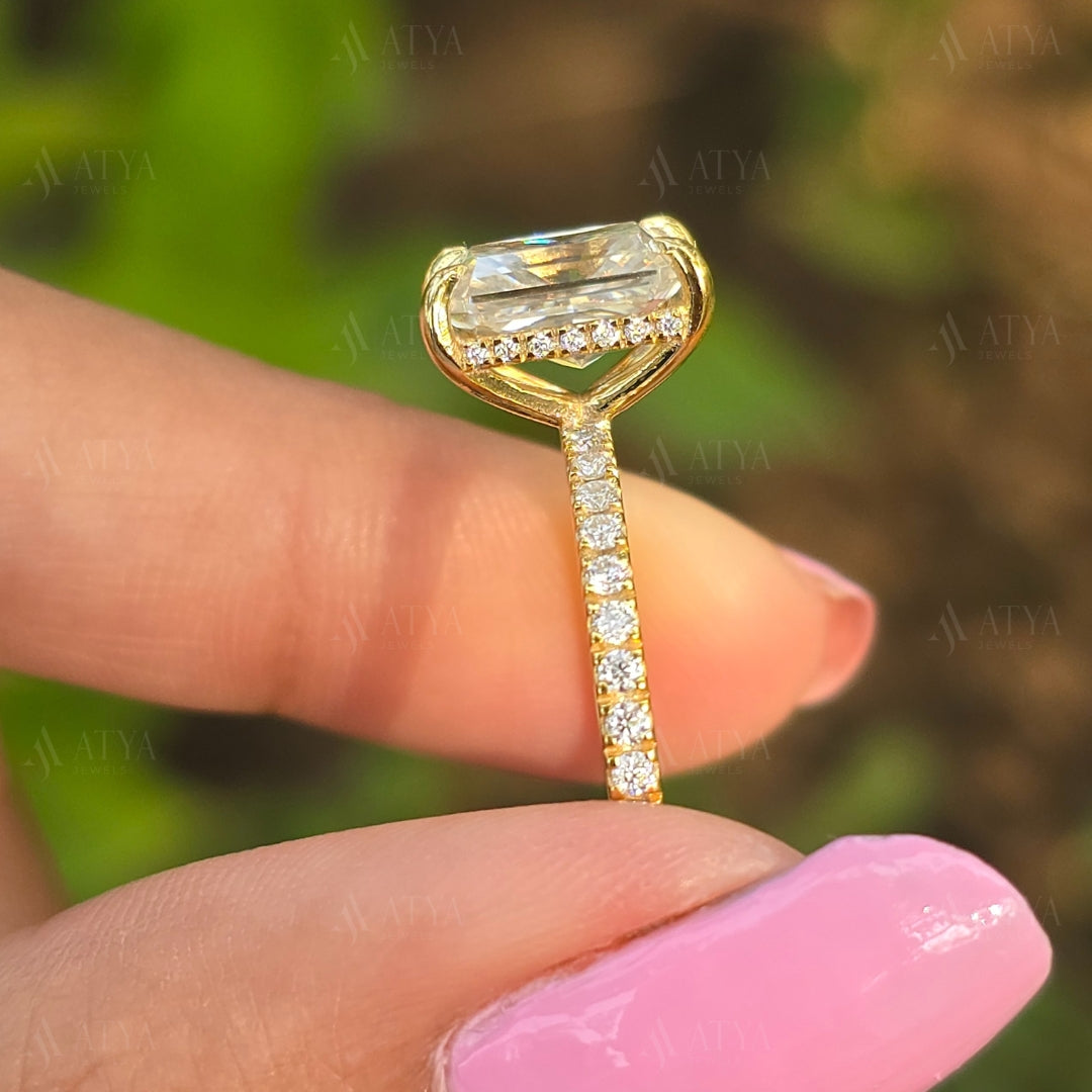 2.00 CT Radiant Cut Moissanite Hidden Halo Engagement Ring Half-Eternity Diamond Ring Gift Ring For Her