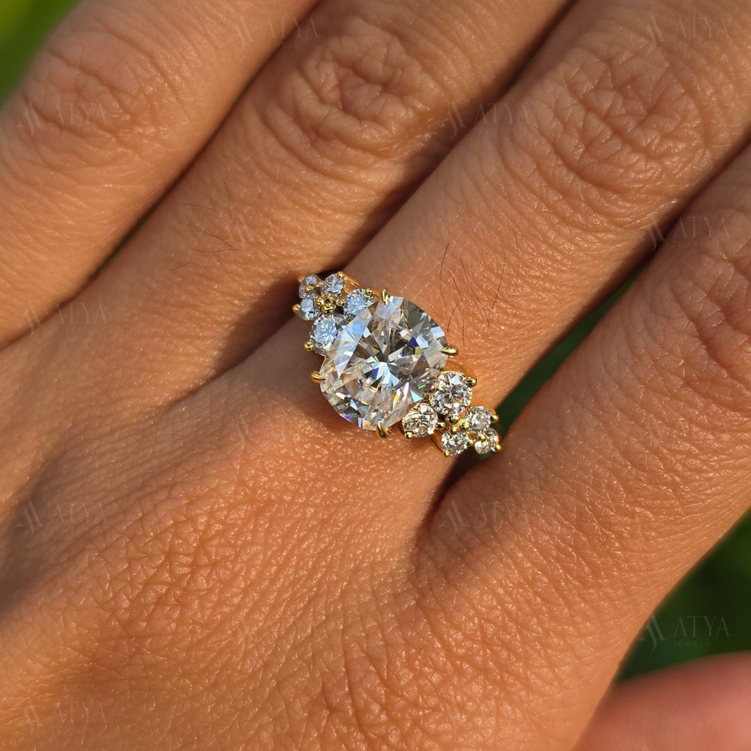 3.00 CT Elongated Cushion Cut Moissanite Engagement Ring Cluster Ring Gift For Her