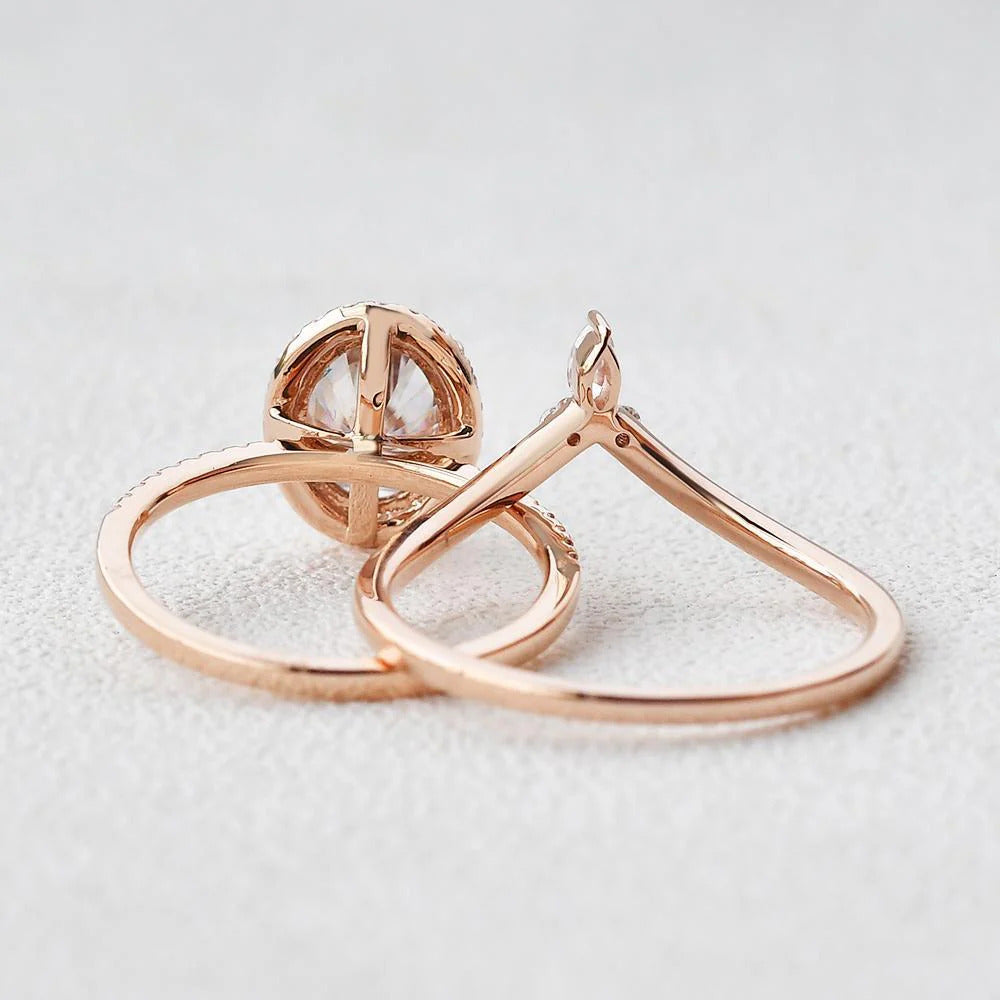 2.50 CT Oval Moissanite Halo Engagement Ring with Curved Stacking Band