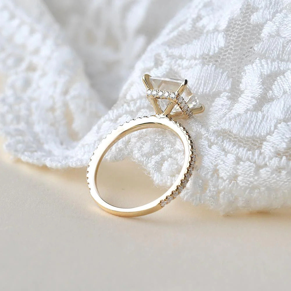 2.00 CT Princess Cut Moissanite Hidden Halo Engagement Ring with Full Eternity Wedding Band