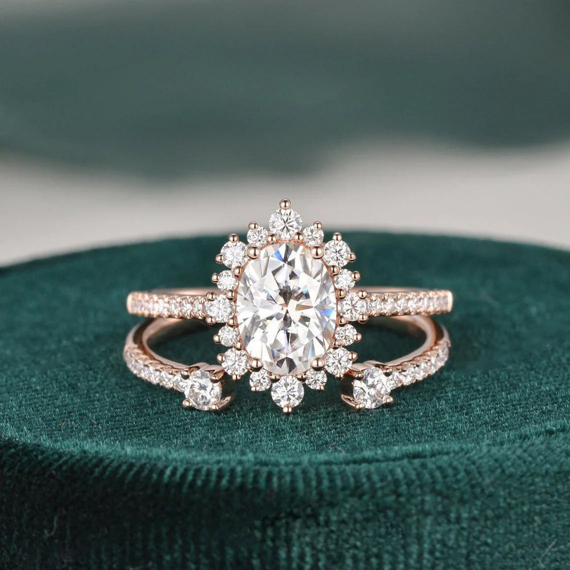 2.00 CT Oval Cut Double Halo Moissanite Bridal Ring Set