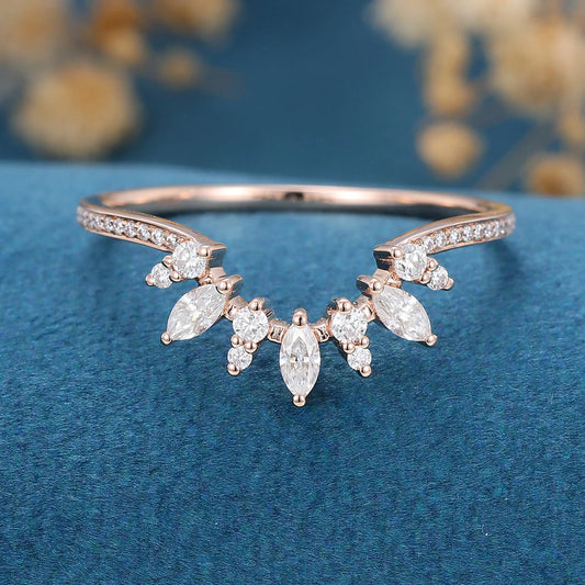 1.00 TCW Marquise & Round Shaped Moissanite Curved Wedding Band