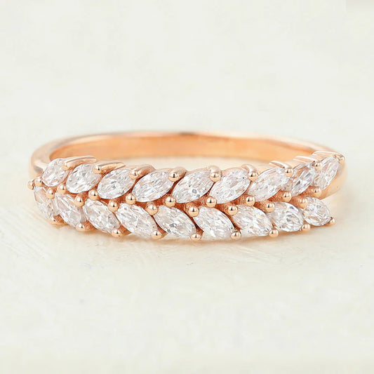 0.72 TCW Marquise Shaped Moissanite Half Eternity Wedding Band