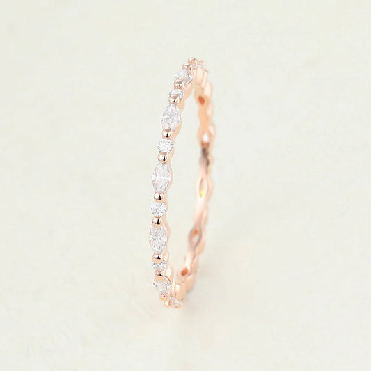 0.35 TCW Marquise & Round Shaped Moissanite Alternative Stone Wedding Band