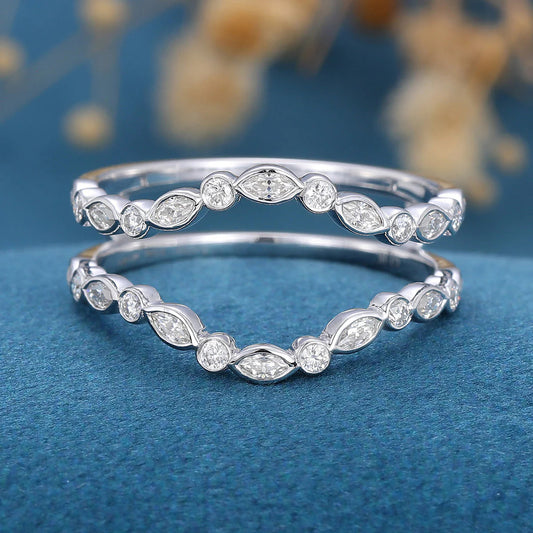 1.00 Round & Marquise Shaped Moissanite Unique Wedding Band