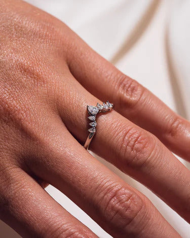 Pear Cut Curved Half Eternity Band 10K White Gold Promise Ring For Her