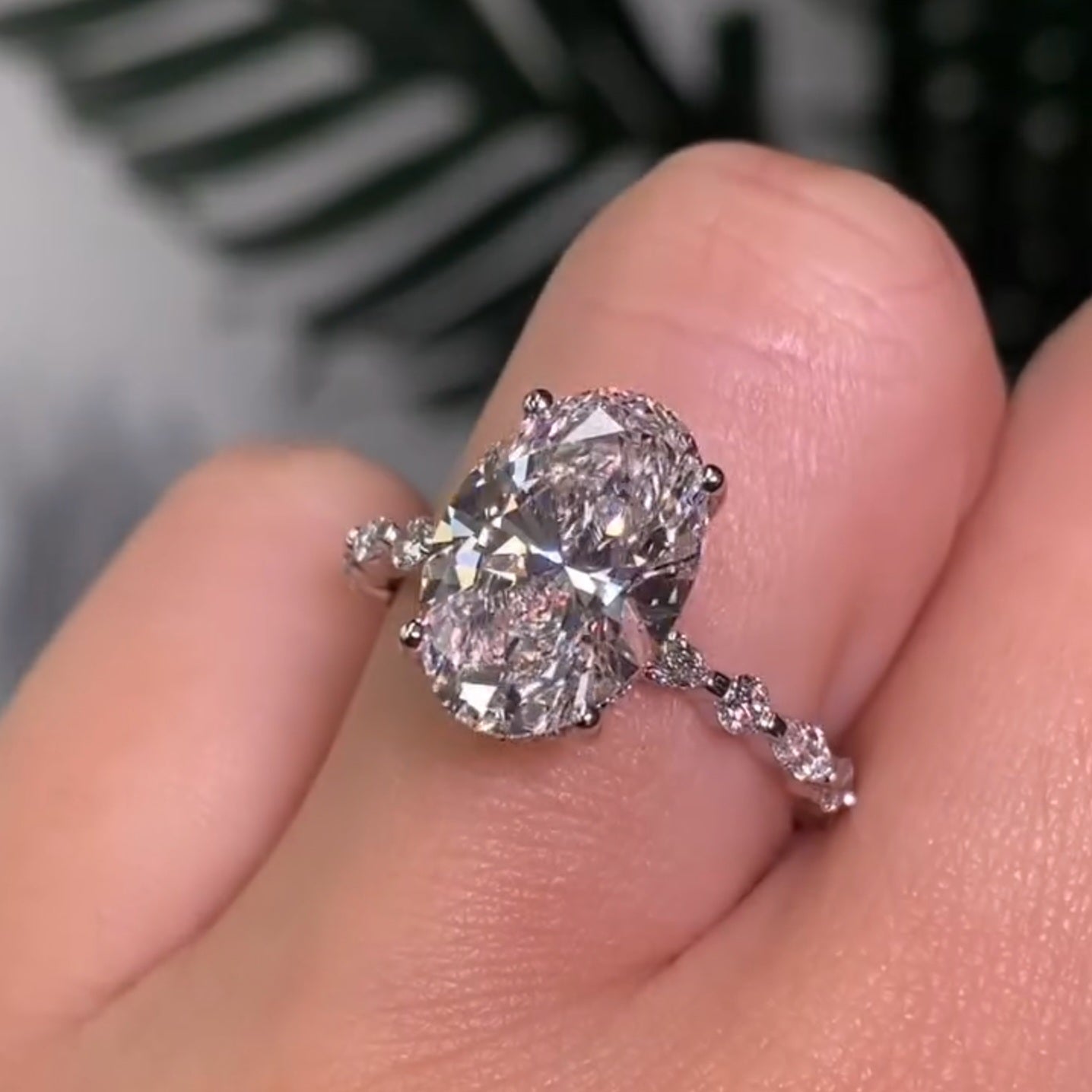 CT Oval Cut Moissanite Diamond Hidden Halo Engagement Ring