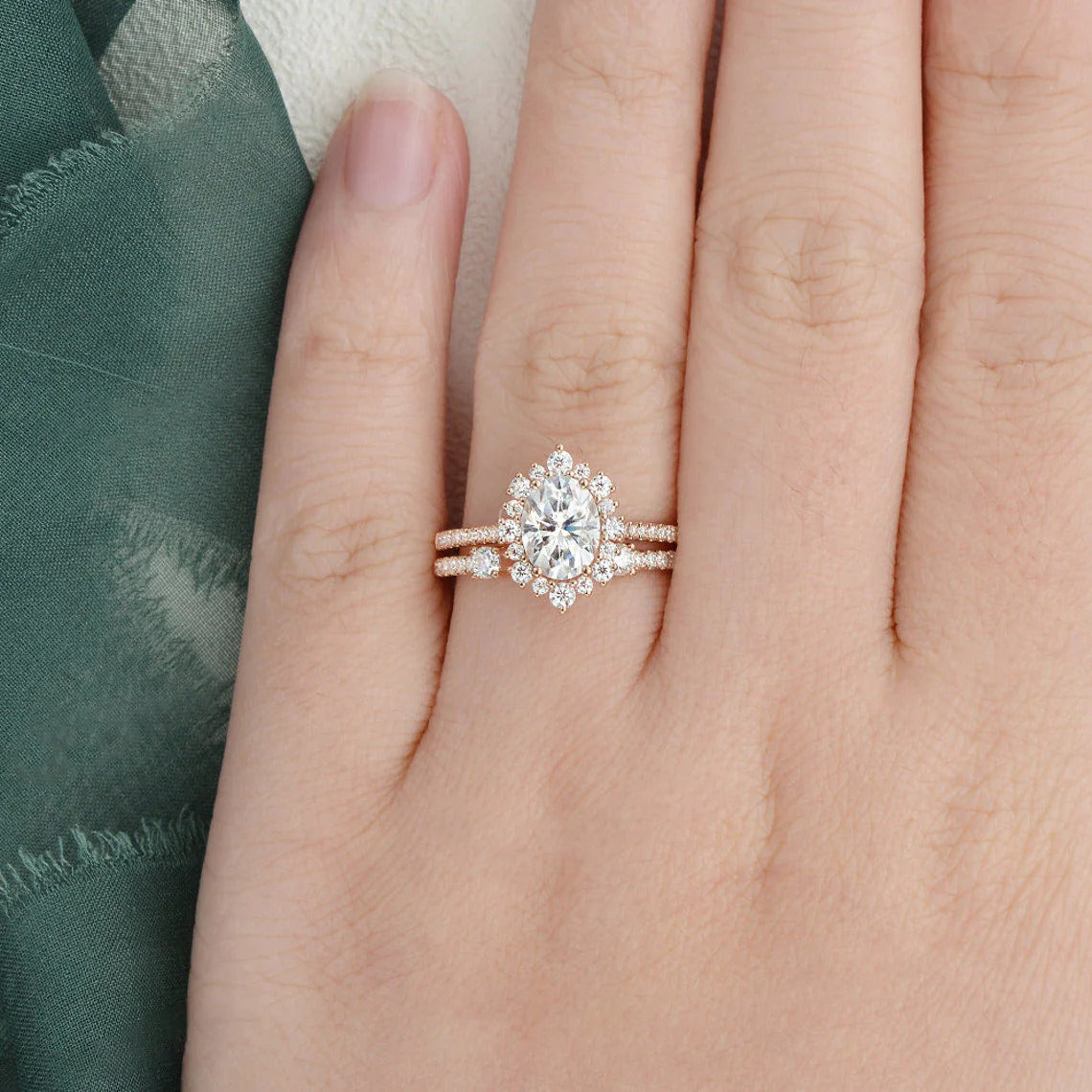 2.00 CT Oval Cut Double Halo Moissanite Bridal Ring Set