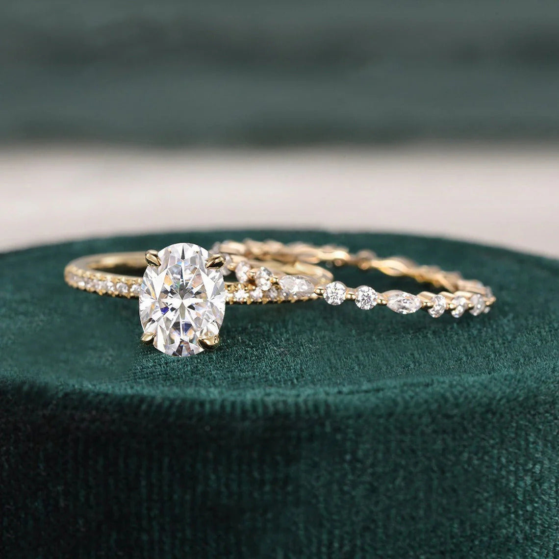1.50 CT Oval Cut Moissanite Bridal Wedding Ring Set