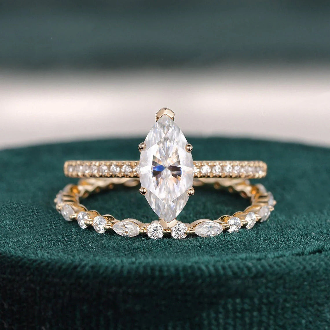 2.00 CT Marquise Cut Moissanite Bridal Ring Set