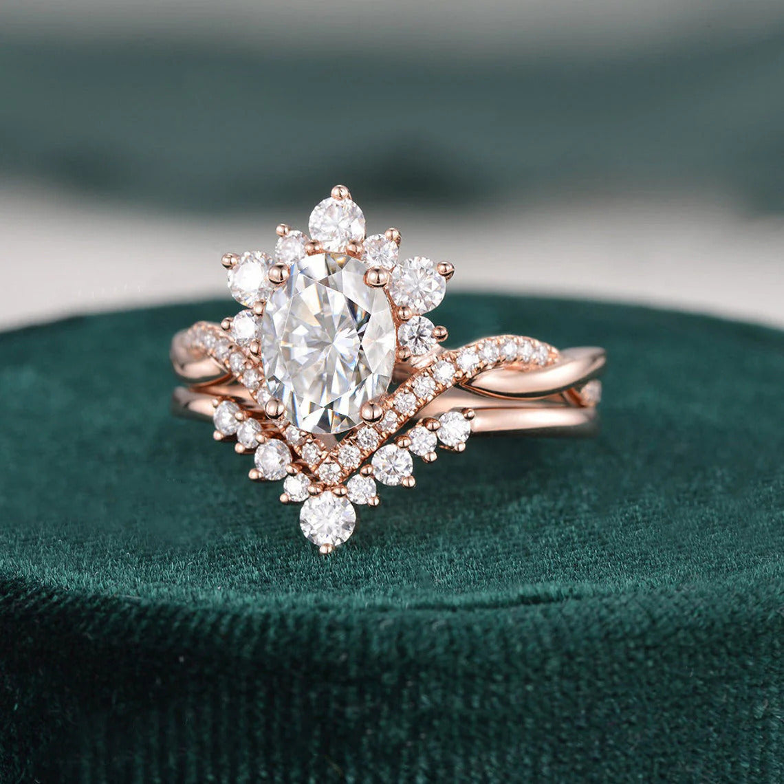 2.00 CT Oval Cut Moissanite Bridal Wedding Ring Set