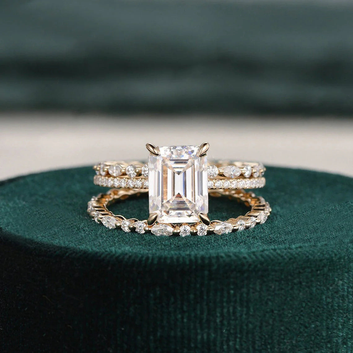 2.50 CT Emerald Cut Moissanite Bridal Wedding Ring Set