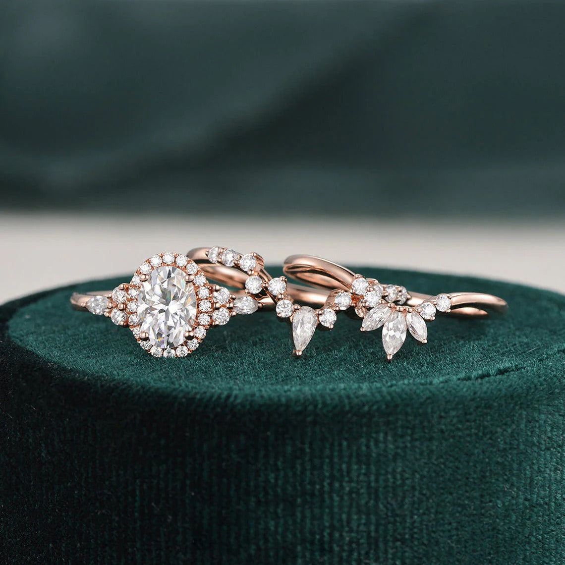 2.00 CT Oval Cut Halo Moissanite Bridal Wedding Ring Set