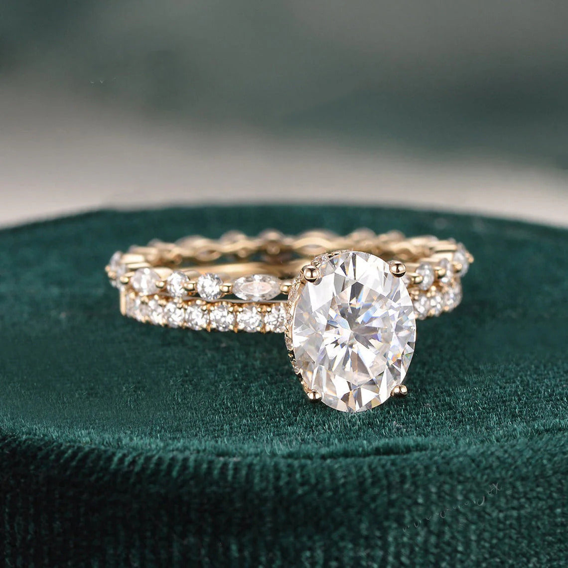 2.00 CT Oval Cut Moissanite Bridal Wedding Ring Set
