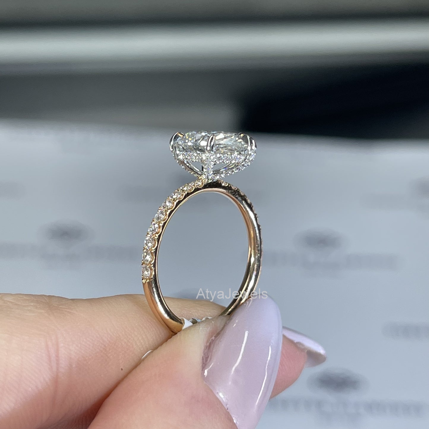 2 CT Pear Cut Hidden Halo Lab Grown Diamond Engagement Ring For Women