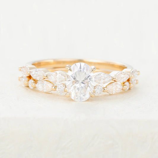 1.50 CT Oval Moissanite Solitaire Bridal Wedding Ring Set