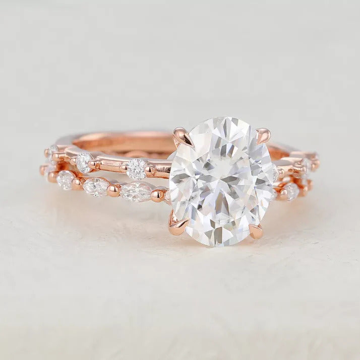 2.00 CT Oval Cut Moissanite Wedding Bridal Ring Set