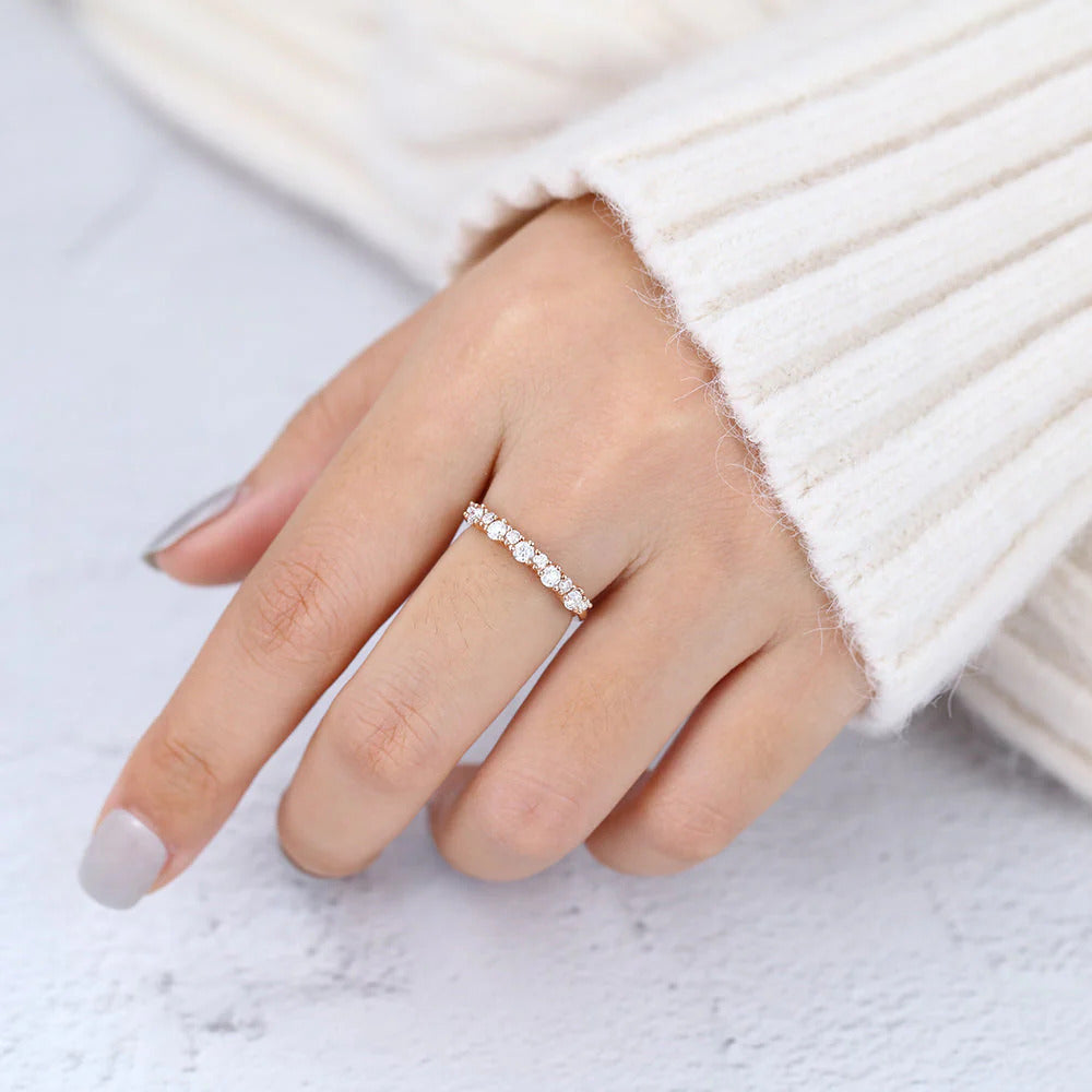 0.70 TCW Round Shaped Moissanite Cluster Wedding Band