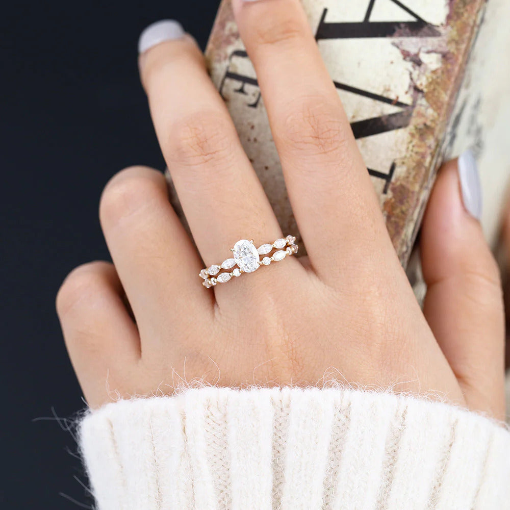 1.50 CT Oval Moissanite Solitaire Bridal Wedding Ring Set