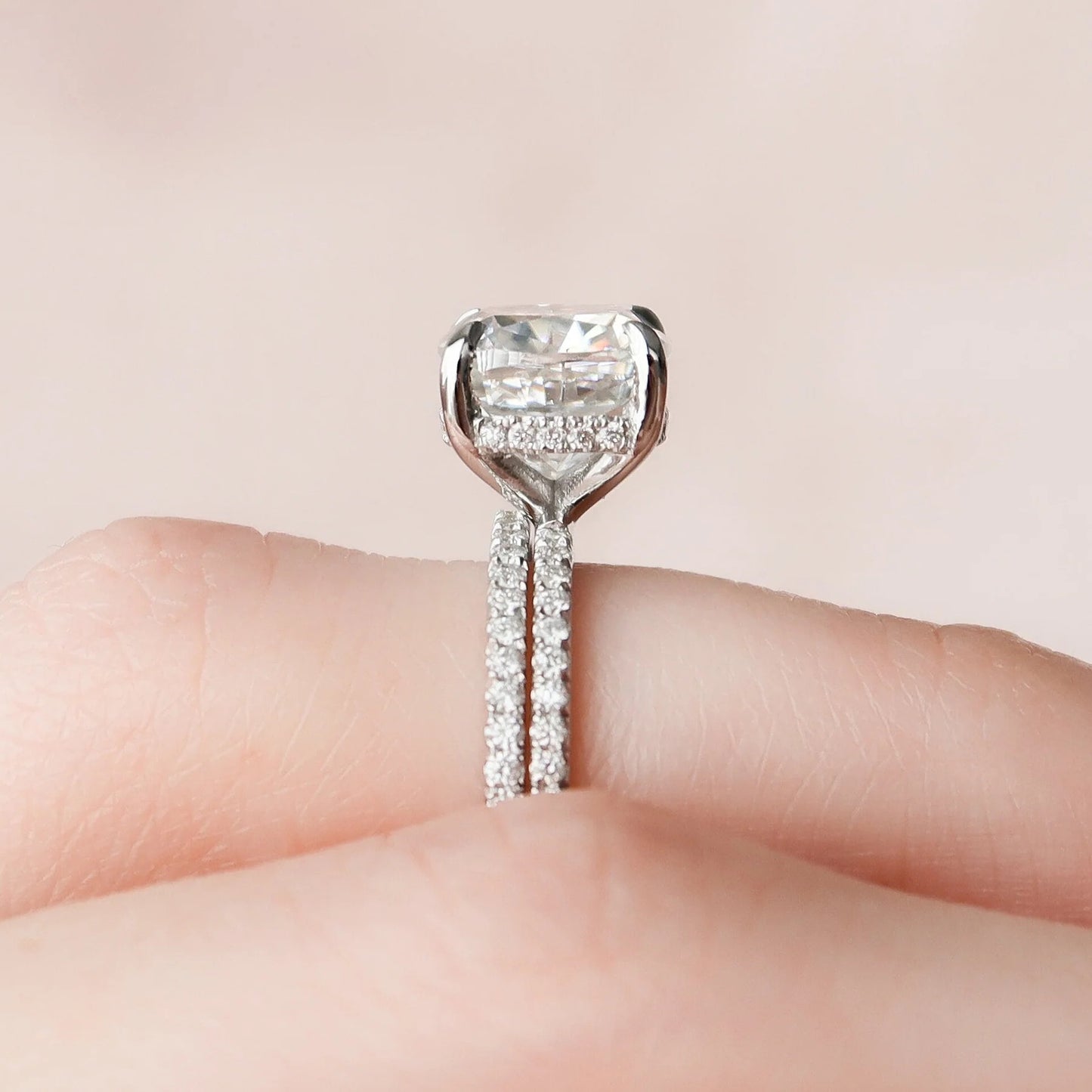 2.50 CT Cushion Cut Moissanite Hidden Halo Bridal Wedding Ring Set