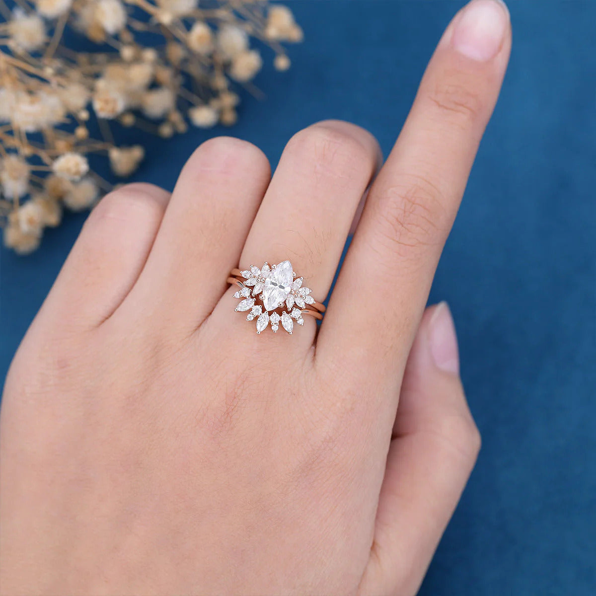 2.00 CT Marquise Cut Moissanite Vintage Style Wedding Bridal Ring Set