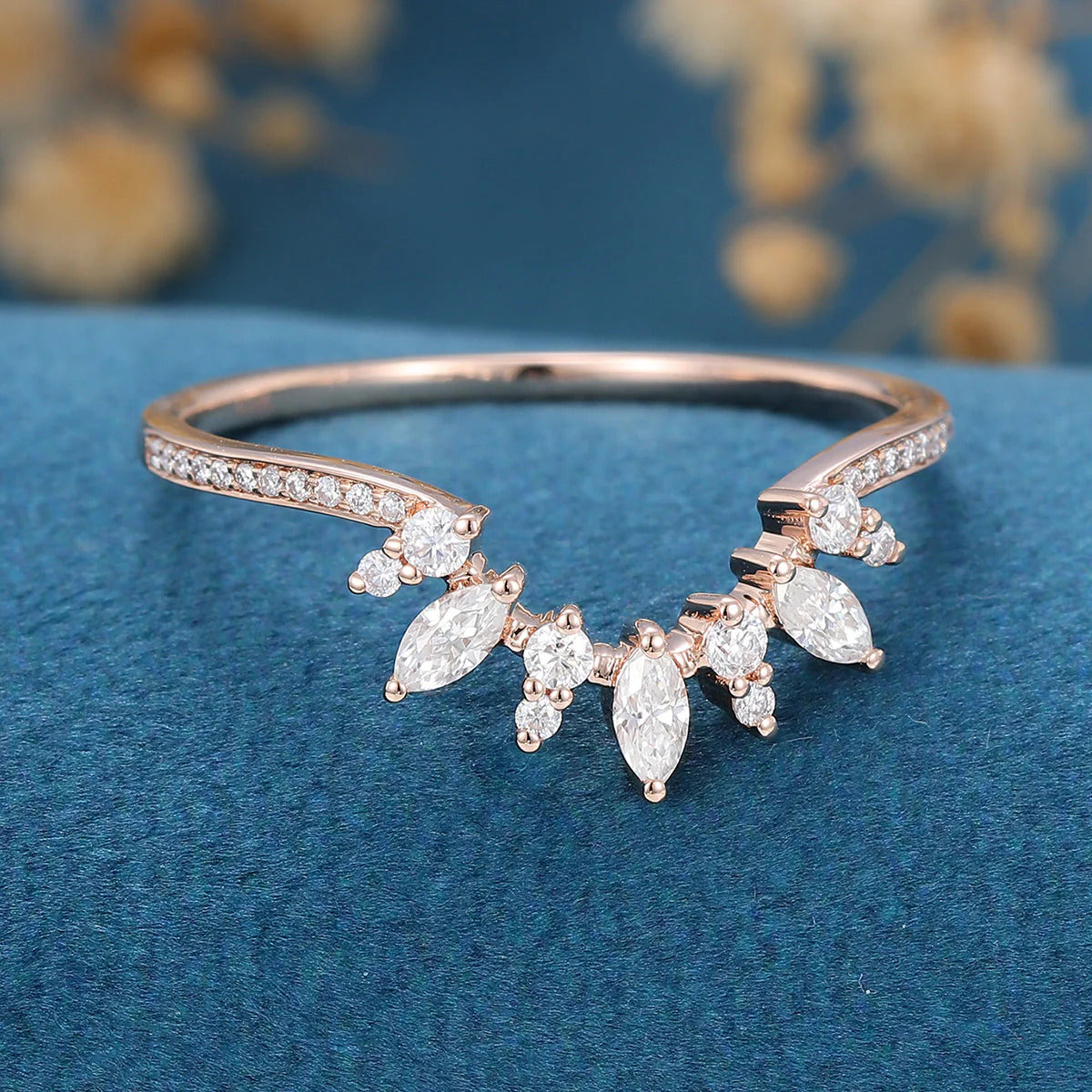 1.00 TCW Marquise & Round Shaped Moissanite Curved Wedding Band