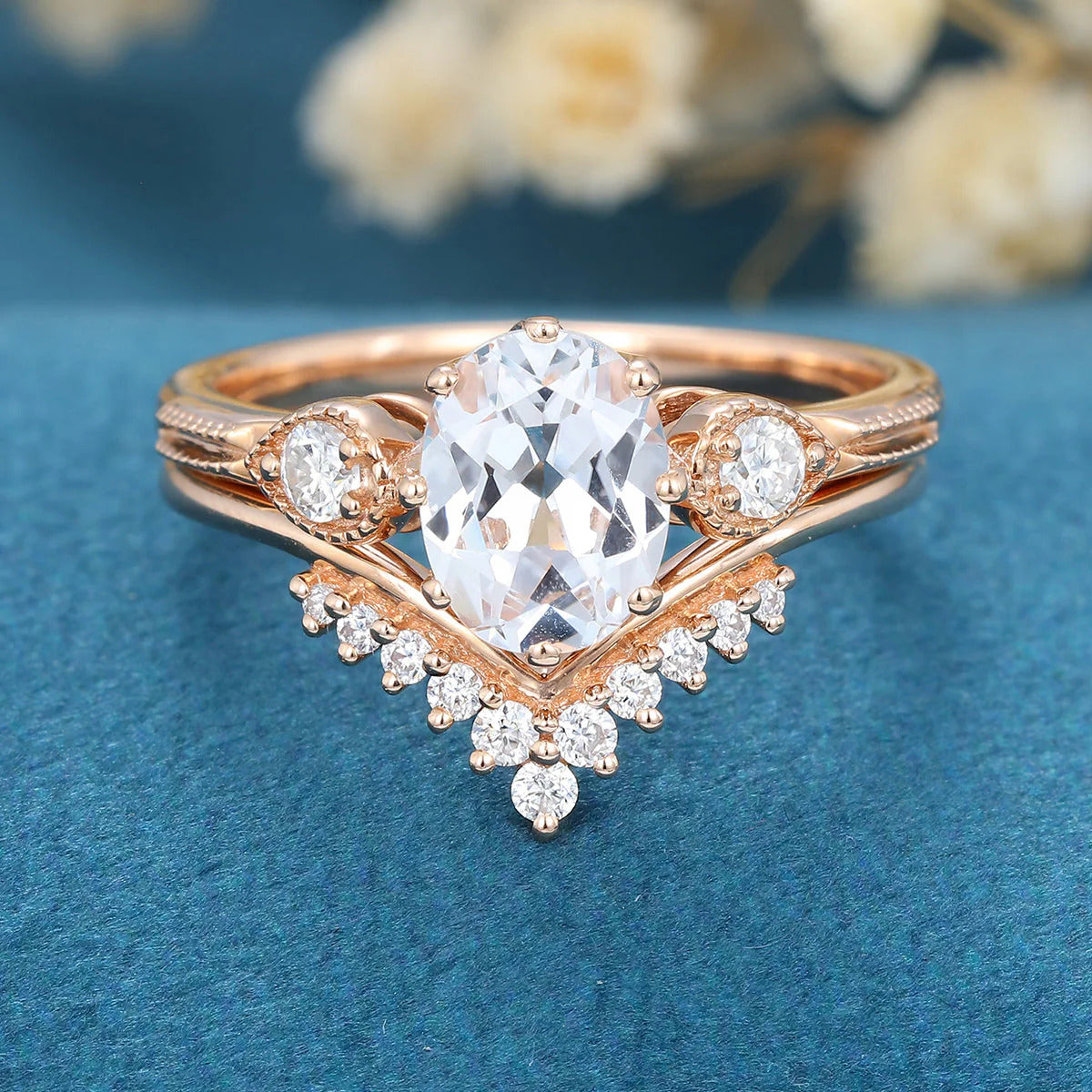 2.00 CT Oval Cut Moissanite Wedding Ring Bridal Ring Set