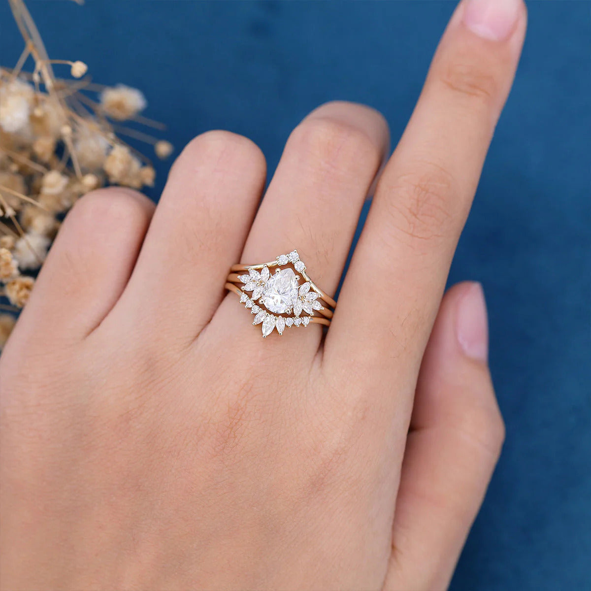 2.00 CT Pear Cut Moissanite Wedding Bridal Ring Set