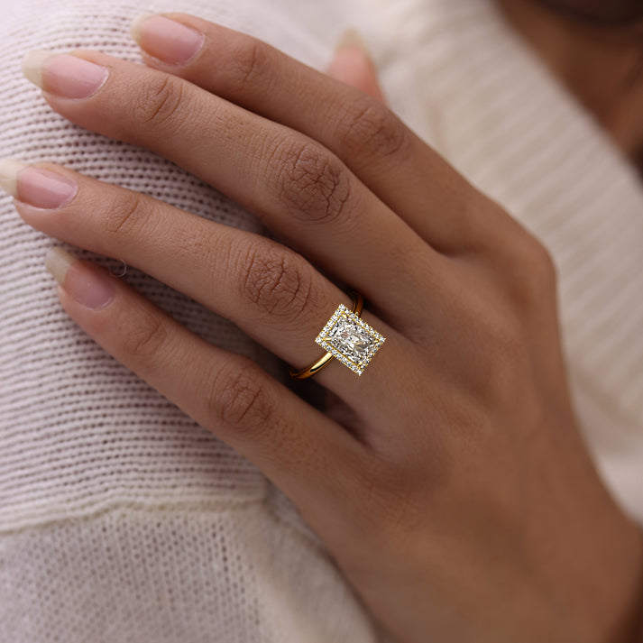 2.50 CT Radiant Cut Lab Created Diamond Solitaire Halo Engagement Ring