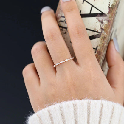 0.35 TCW Marquise & Round Shaped Moissanite Alternative Stone Wedding Band