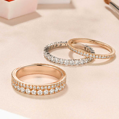 1.30 TCW Round Shaped Moissanite Double Row Wedding Band