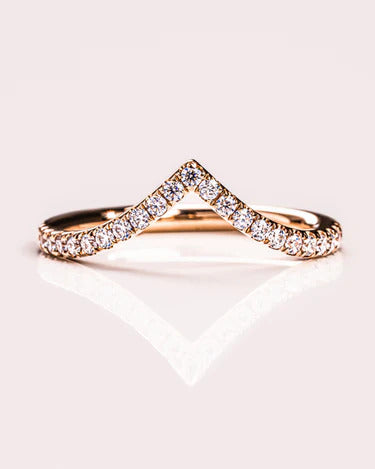 V Shape Unique Matching Band Gold Lab Diamond Engagement Wedding Band