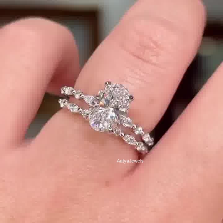 2.50 CT Oval Cut Moissanite Bridal Wedding Ring Set