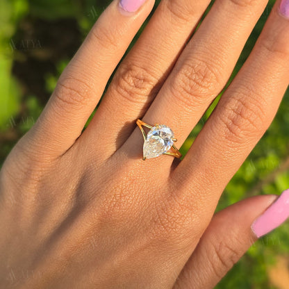 3.00 Pear Cut Split Shank Moissantie Engagement Ring Hidden Halo Anniversary Ring Gift Ring For Her
